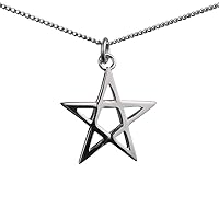British Jewellery Workshops Silver 26mm plain Pentangle Pendant with a 1.3mm wide curb Chain
