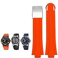 24mm*12mm Lug End Rubber Waterproof Watchband for Oris Wristband Silicone Watch Strap Stainless Steel Folding Clasp (Color : Orange-Silver, Size : 24-12mm)