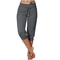 Women's Capri Yoga Pants Loose Soft Drawstring Workout Sweatpants Lightweight Causal Lounge Pants with Pockets
