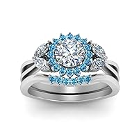 Choose Your Gemstone Flower Halo Split Shank Diamond CZ Ring Set sterling silver Round Shape Wedding Ring Sets Everyday Jewelry Wedding Jewelry Handmade Gifts for Wife US Size 4 to 12
