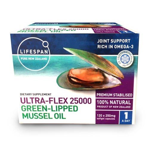 Lifespan Ultra-Flex 25000 Green Lipped Mussel Oil (120 Capsules) X3