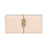 FENDI O'Lock Rose Pink and Tortora Gray Calf Leather Snap Continental Wallet