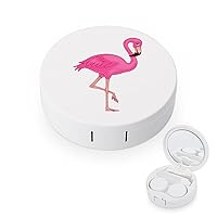 Cute Beautiful Pink Flamingo Cute Contact Lens Case Round Eyes Holder Container Mini Contact Lens Storage Kit Box for Travel Home