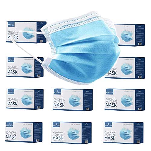 [500 Masks] Disposable Face Mask, 3-Ply Adult Masks, Single Use Facial Cover with Elastic Earloops For Home, Office, School, and Outdoors