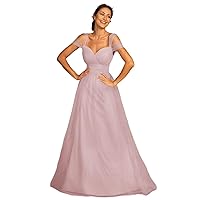 Xijun Women Cold Shoulder Tulle Bridesmaid Dresses Long Corset Prom Dress A Line Wedding Formal Evening Party Gown