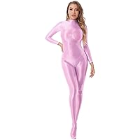 ACSUSS Women Smooth Bodycon Rompers Elastic Oily Glossy Tights Full Body Jumpsuits Sexy Bodysuits