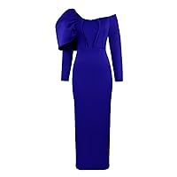 2023 Women's Elegant Asymmetrical Neck Ruffle Trim Bodycon Dress Liaoruay