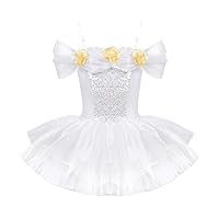 iiniim Kids Girls Off Shoulder Princess Ballet Dance Tutu Dress Fairy Tales Dancewear Costumes White 7-8