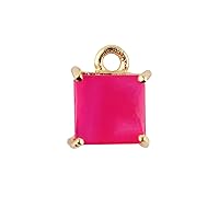 Guntaas Gems Hot Pink Chalcedony Square Shape Brass Yellow Gold Plated DIY Pendant Connectors Jewelry (15 Piece)