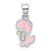 JewelryWeb 925 Sterling Silver Rhodium Plated Enamel CZ Cubic Zirconia Simulated Diamond Dinosaur for boys or girls Pendant Necklace Measures 16.75x7mm Wide 1.5mm Thick
