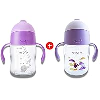 Evorie Tritan Weighted Straw Baby Sippy Cup 7 Oz Leak Poof with Handles for 6 Months Above, Twin Bundle (Ube + DayDream)