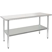 HARDURA Stainless Steel Table 24X60 Inches with Undershelf and Galvanized Legs NSF Heavy Duty Commercial Prep Work Table for Restaurant Kitchen Home and Hotel