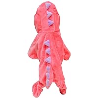 Bro'Bear Pet Plush Outfit Dinosaur Costume with Hood for Kitties Cats Jumpsuit Winter Coat Warm Clothes (Pink, X-Large)