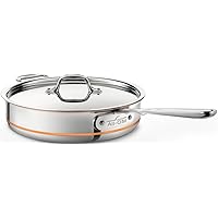 All-Clad Copper Core 5-Ply Stainless Steel Sauté Pan with Steel Lid 3 Quart Induction Oven Broiler Safe 600F Pots and Pans, Cookware Silver