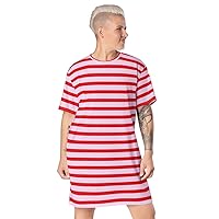 T-Shirt Dress. Kr8vsosllc, Red Striped Long T-Shirt Dress for Women, Casual Ladies Dress, Beautiful res Striped Night Dress