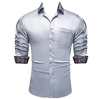 Men Silk Stretch Long Sleeve Casual Social Paisley Shirt