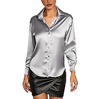 Autumn Fashion Button Up Satin Silk Shirt Vintage Blouse Women White Long Sleeves Loose Street Shirts Large Size
