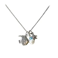 White Pearl, Angel Fish, Starfish Charm with 18 inch Curb Chain Necklace