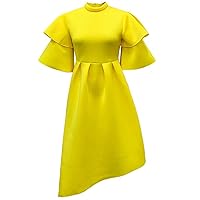 Small Standing Collar Satin Double Layer Ruffle Sleeve Large Swing Party Prom Dress for Women Cocktail Formal Evening Gowns