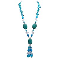Women Blue Turquoise Necklace Long Turquoise Statement Necklace 34