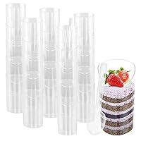 LIUOCBD 50 Pack 3 oz Plastic Mini Dessert Cups with Spoons, Slanted Round Parfait Appetizer Cups, Small Dessert Shooter Cups for Tasting Party Pudding Fruit Ice Cream