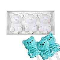 Shaped Popsicle Molds Cute Bear Shape Ice Pop Molds Silicone 3 Cavities Popsicle Moulds for Kids Adults Ice Cream Mold Cake Pop Molds Homemade Popsicle Silicone Molds DIY Popsicle Maker