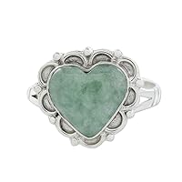 NOVICA Artisan Handcrafted Jade Heart Ring Hearts on .925 Sterling Silver Green Cocktail Guatemala 'Zinnia Love'
