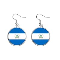 Nicaragua National Flag North America Country Ear Dangle Silver Drop Earring Jewelry Woman