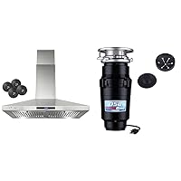 AKDY 30 in. Wall Mount Range Hood, 3-Speed Fan and LED Lights in Stainless Steel & Waste Maid 10-US-WM-058-3B Garbage Disposal Anti-Jam Stainless Steel Food Waste Grinding System