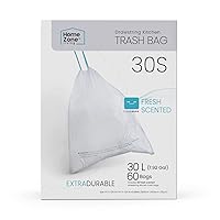 8 Gallon Kitchen Trash Bags with Drawstring Handles, Heavy Duty Custom Fit Design for Standard 30 Liter Kitchen Trash Cans, Code 30S, 60 Count