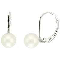 10k Gold & Sterling Silver High Luster Gray Pink & White 7.5 mm Pearl Leverback Earrings for Women