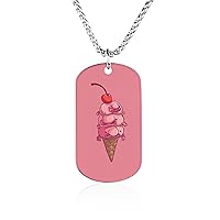 Blobfish Cherry Ice Cream Memorial Necklace Titanium Steel Rectangle Tag Chain Pendant Jewelry Gift