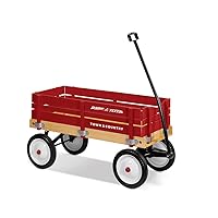 Radio Flyer Town and Country Wooden Kids Wagon with Removable Side Panels and Foldable Long Handle for Kids Ages 1.5 Years and Up, Red