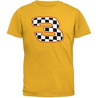 Old Glory Racing Number 3 Checkered Flag Gold Adult T-Shirt - 2X-Large