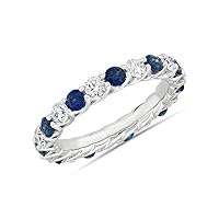Eternity 2.00 Ctw Blue Sapphire White Cz Alternate Gemstone 925 Sterling Silver Stackable Ladies Meditation Ring (Available Size 5 to 13)