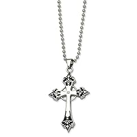 Stainless Steel Polished Fancy Lobster Closure Black Enamel and Diamond Religious Faith Cross Pendant 24 in. Necklace 24 Inch Measures 36mm Wide Jewelry for Women