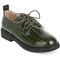 Women's Brougue Lace Up Flats Oxfords Patent Leather Vintage Chunky Low Heel Dress Walking Shoe Oxford