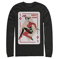 Warner Brothers Big & Tall Batman HarleyQ Playing Card Men's Tops Long Sleeve Tee Shirt, Black, 3X-Large
