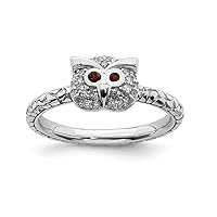 Solid 925 Sterling Silver Stackable Expressions Red Garnet Owl Ring GIFT FOR HER