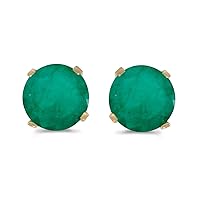 5 mm Natural Round Emerald Stud Earrings Set in 14k Yellow Gold by Direct-Jewelry