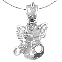 Gold 3-D Elephant Necklace | 14K White Gold 3D Elephant Pendant with 16