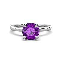 Amethyst 0.87 ctw set in Tiger Claw Four Prong and Side Lab Grown Diamond of 0.06 ctw Women Solitaire Plus Engagement Ring in 14K Gold