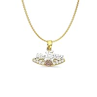 14K Tri Color Mis 15 Anos Simulated CZ Pendant 16mmX20mm with 16 Inch To 22 Inch 0.9MM Width 14K Yellow Gold Angle Cut Oval Rolo Chain Necklace