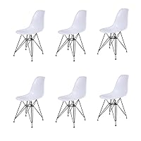 GIA Contemporary Armless Dining Chair with Black Metal Legs, Set of 6, White