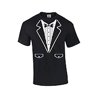 Funny Formal Tuxedo with Bowtie Classy Men's Short Sleeve T-Shirt Humorous Wedding Bachelor Party Retro Tee-Black-5xl