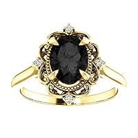 Vintage Black Oval Engagement Ring, Victorian 1 CT Oval Black Diamond Ring, Filigree Oval Black Onyx Ring, 10K Solid Yellow Gold Ring, Perfact for Gift