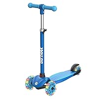 Gotrax KS1 Kids Kick Scooter, LED Lighted Wheels and 3 Adjustable Height Handlebars, Lean-to-Steer & Widen Anti-Slip Deck, 3 Wheel Scooter for Boys & Girls Ages 2-8 and up to 100 Lbs (Blue)