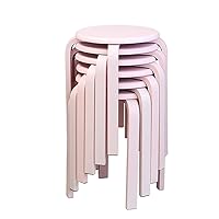 Minimalist Fashion Creative 6 Pack Solid Wood Color Round Stool Stool Fashionable Creative Bench Stool, Stackable Dining Table and Stool for Dining Casual/Pink