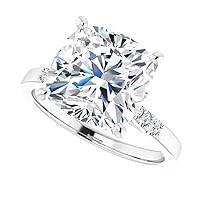6 CT Cushion Cut Halo Pave Solitaire Accent Flawless VVS1 White Moissanite Engagement Promise Statement Anniversary Bridal Wedding Designer Ring 10k Gold