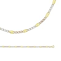 Solid 14k Yellow White Rose Gold Necklace Figaro Chain Curb Link Diamond Cut Stamped 3.7 mm 24 inch